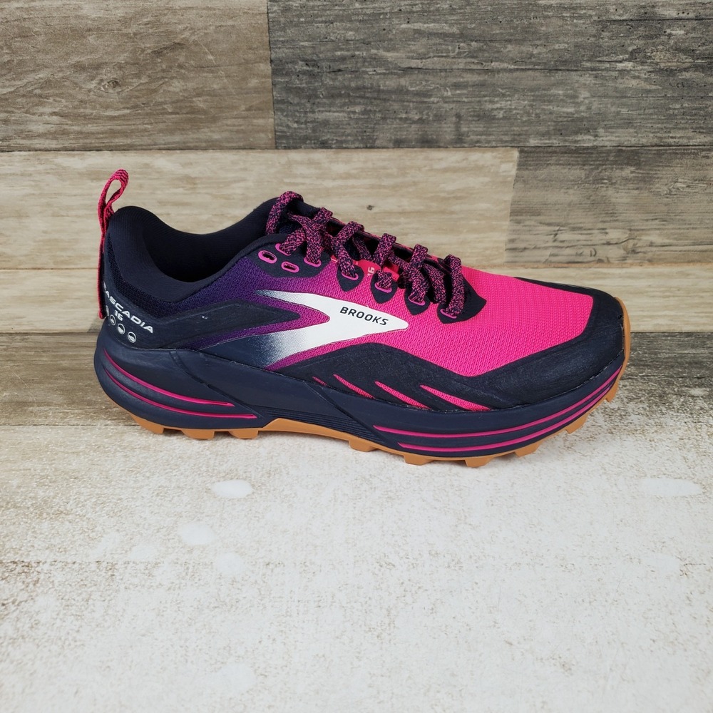 Brooks Cascadia 16 Womens Shoe Sz 7 Running Peacoat Pink Biscuit Lace Up Sneaker